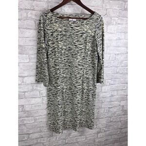 Jude Connally Megan Dress Large Black Beige‎ Animal Print Boat Neck Stretch